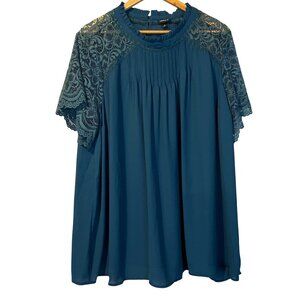 NWT‎ Torrid Teal Blue Lace Short Sleeve Blouse 3X Office Career Flowy Elegant